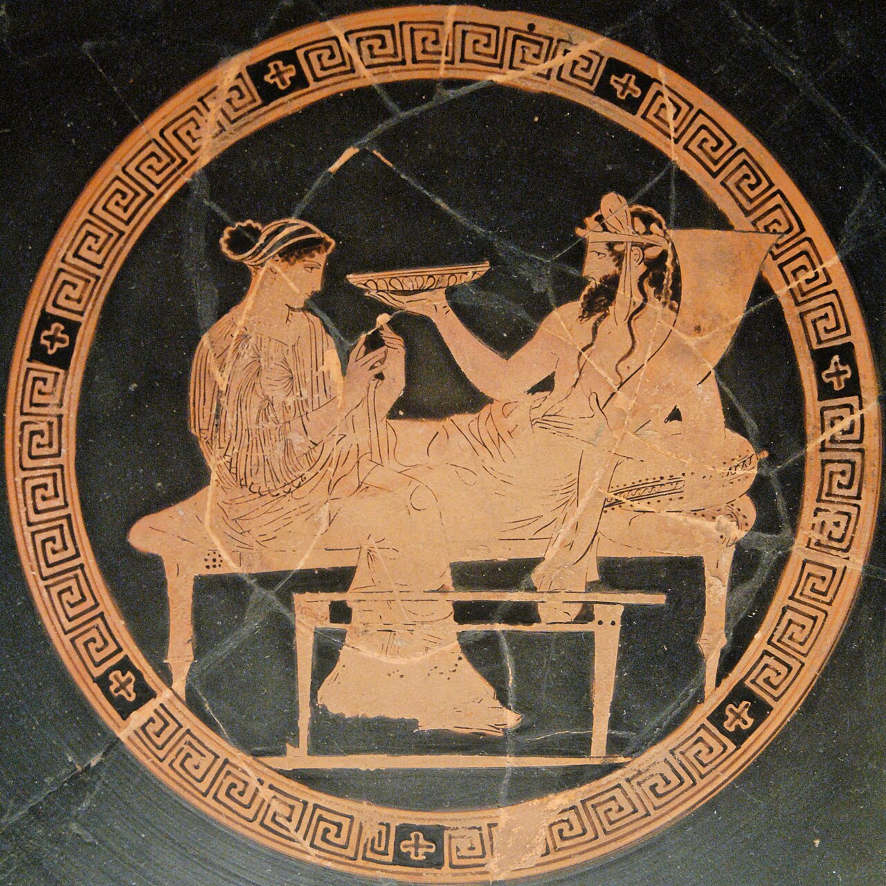 Apulian red-figure vase painting of Hades abducting Persephone into the underworld