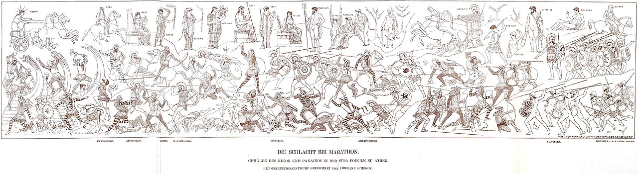 Reconstruction of the Battle of Marathon painted by Polygnotos in the Stoa Poikile